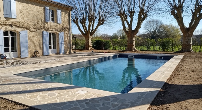 Piscine rénovée avec liner neuf et margelles en pierre — exemple de réalisation près de Cuhon